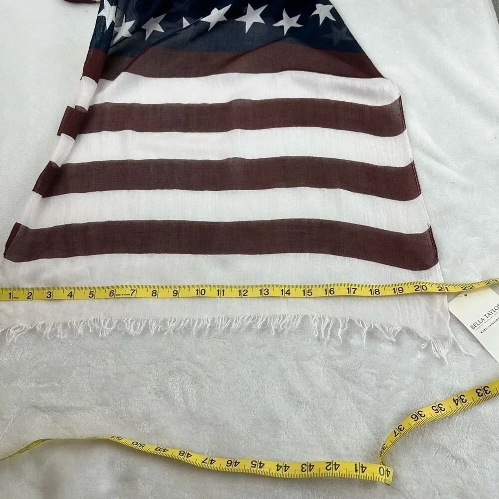 Bella Taylor Salute American Flag Scarf Navy Burgundy Stars Stripes 21x70 NWT - Picture 6 of 7